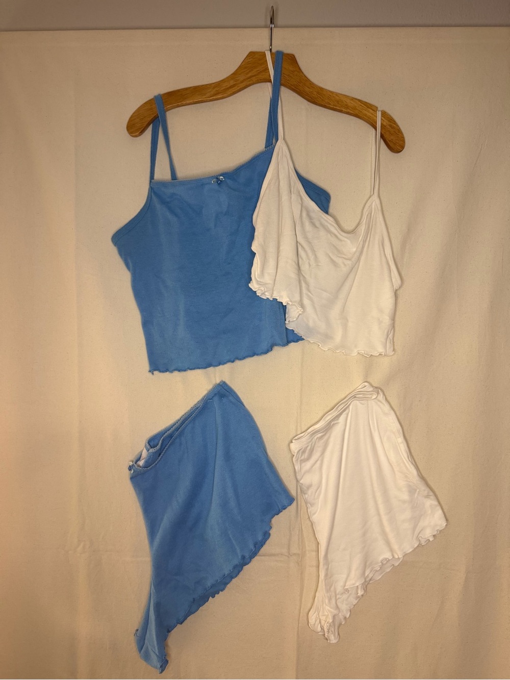 Lot of 2-Blue & White Cami and Shorts 2-Piece Pajama Set